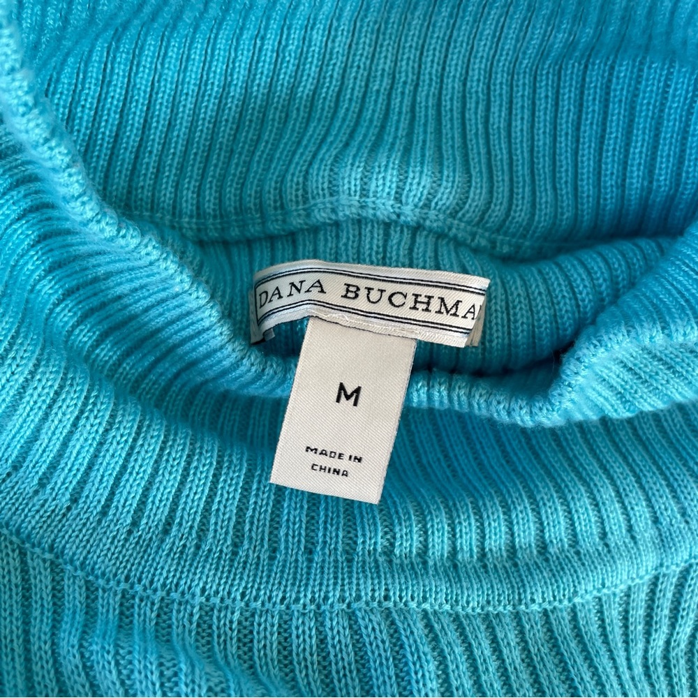 Vintage Y2K Medium Ribbed Knit Teal Turtleneck Sweater Sleeveless Dana Buchman - Picture 7 of 9